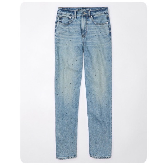 American Eagle Outfitters Super High Rise Baggy Straight Leg Jeans with gems - Picture 2 of 7